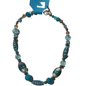 Necklace Hippie Retro Mix-Match Acrylic Turquoise Stones, 15"L Choker Necklace